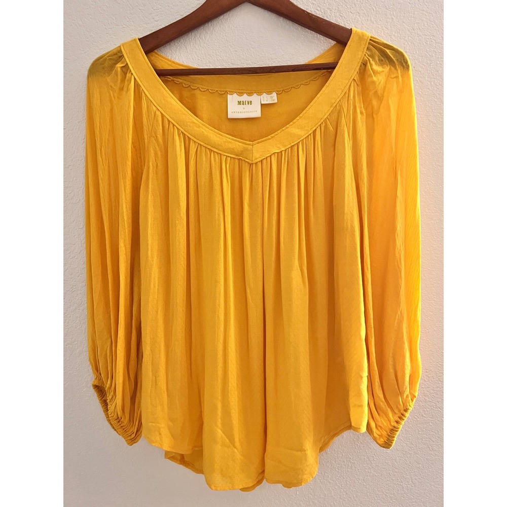 Maeve Anthropologie Yellow Blouse Womens Size‎ XS Boho Peasant Top 3/4 Sleeve